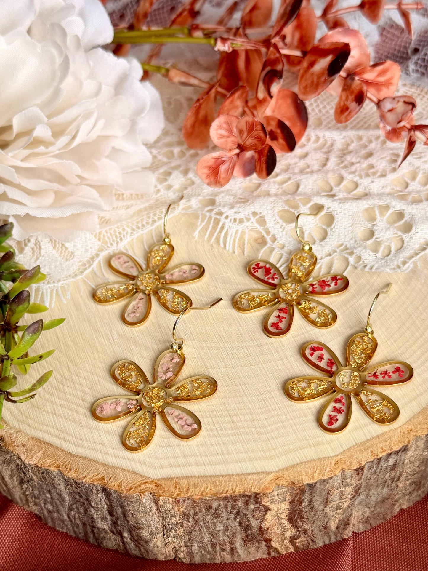 Pink & Gold Flower Dangles