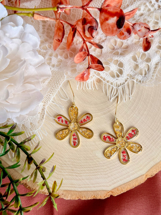 Red & Gold Flower Dangles