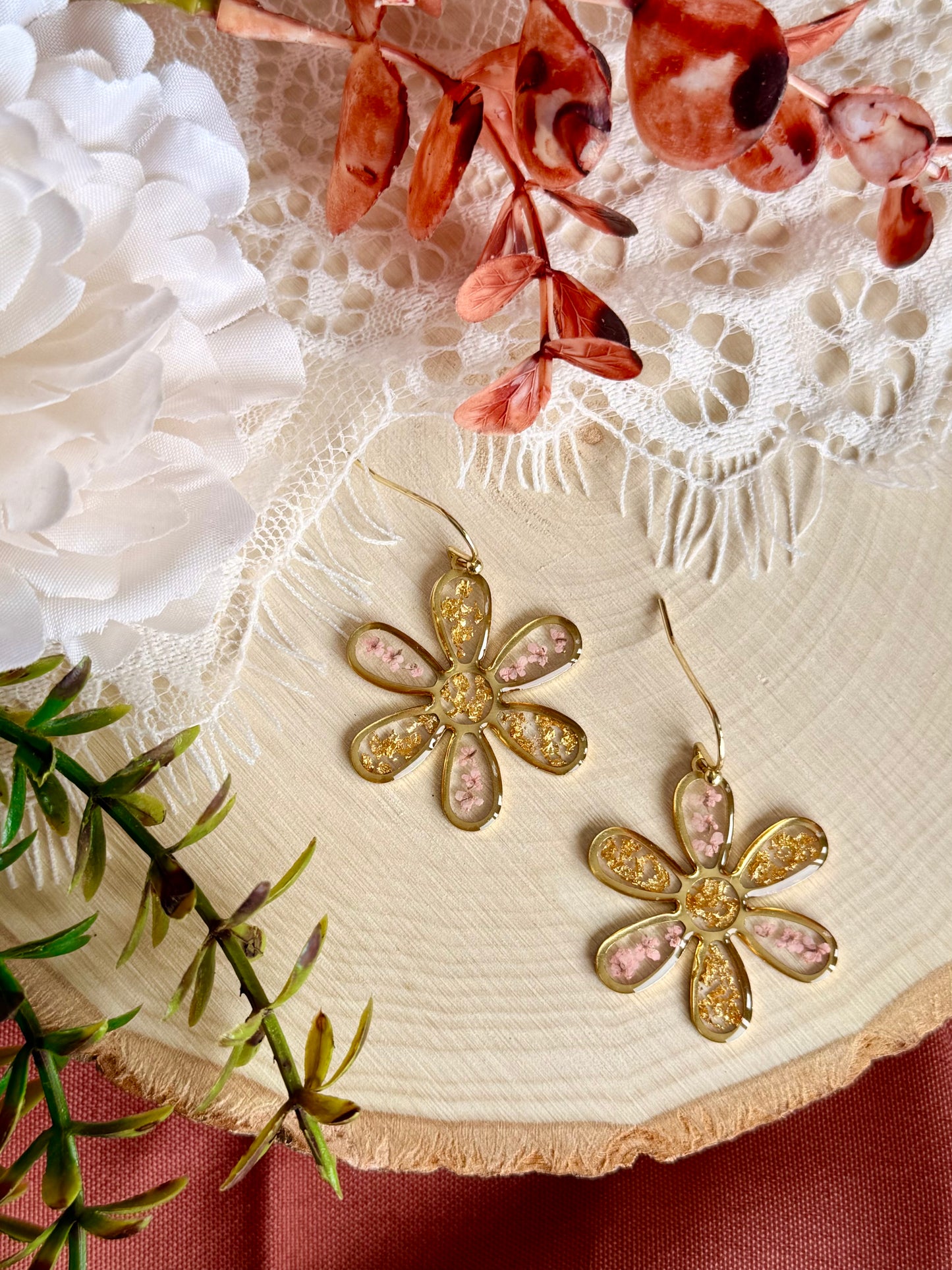 Pink & Gold Flower Dangles