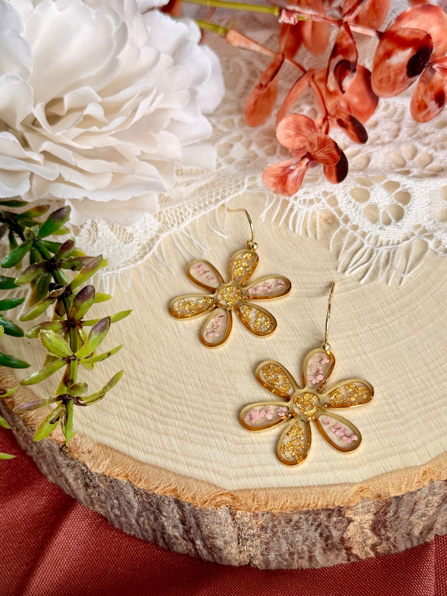 Pink & Gold Flower Dangles
