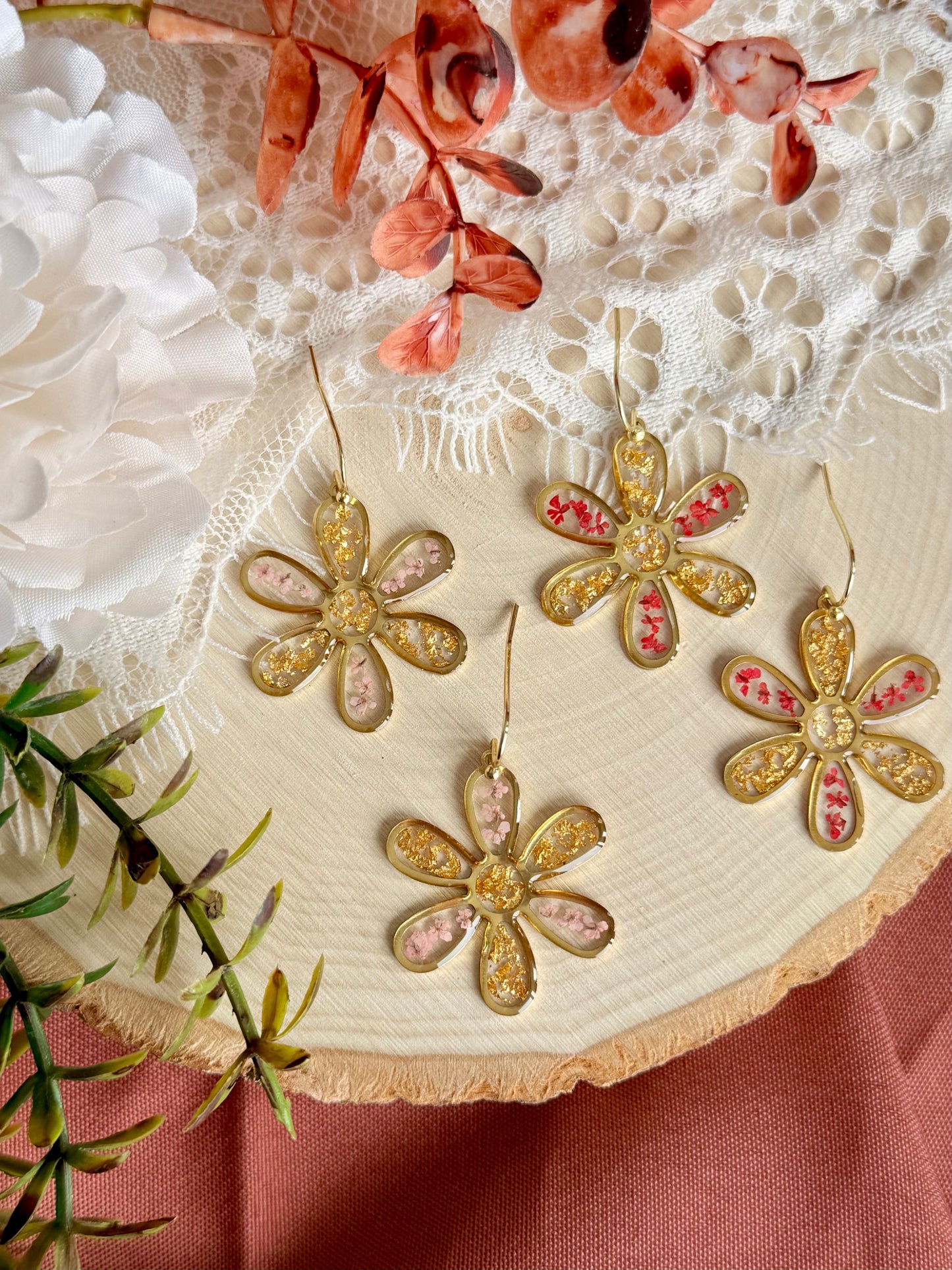 Pink & Gold Flower Dangles